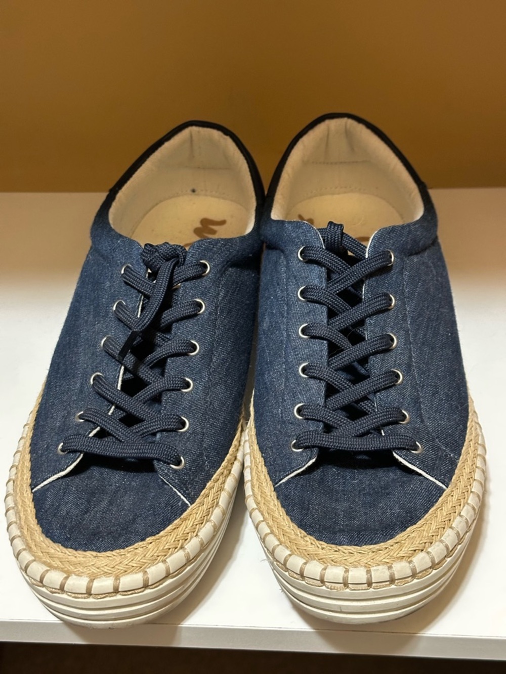 Sam Edelman Navy Denim Espadrille Sneakers w/ Natural Jute Trim 8.5 women shoes